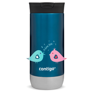 Contigo Huron 2.0 - Kubek termiczny na kawę - 470ml - Ptaszkowe love - Niebieski
