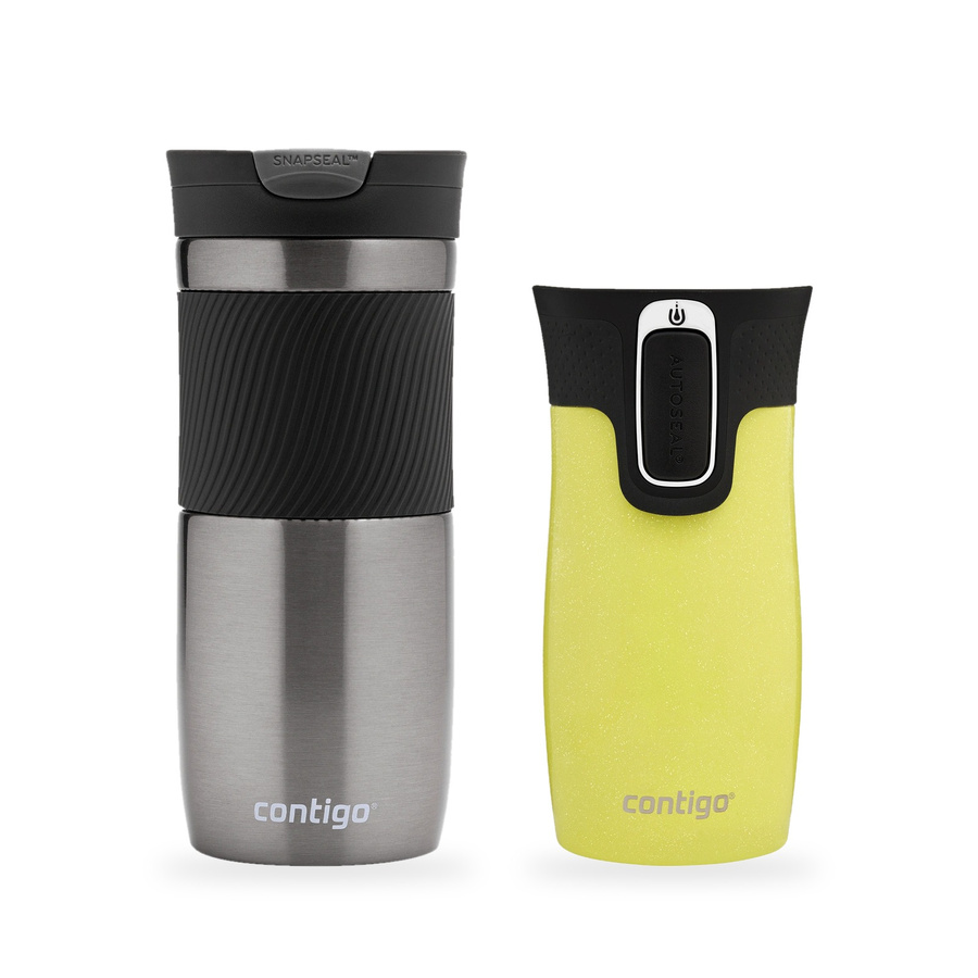 Contigo Byron 470 ml Gunmetal + West Loop Mini 300 ml żółty metalik - Zestaw kubków termicznych