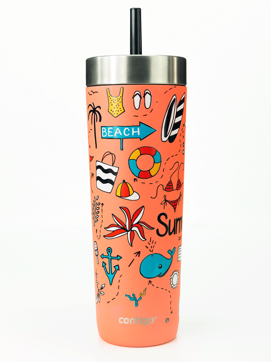 Contigo Luxe Tumbler - Kubek termiczny ze słomką - 720ml - Summer - Coral