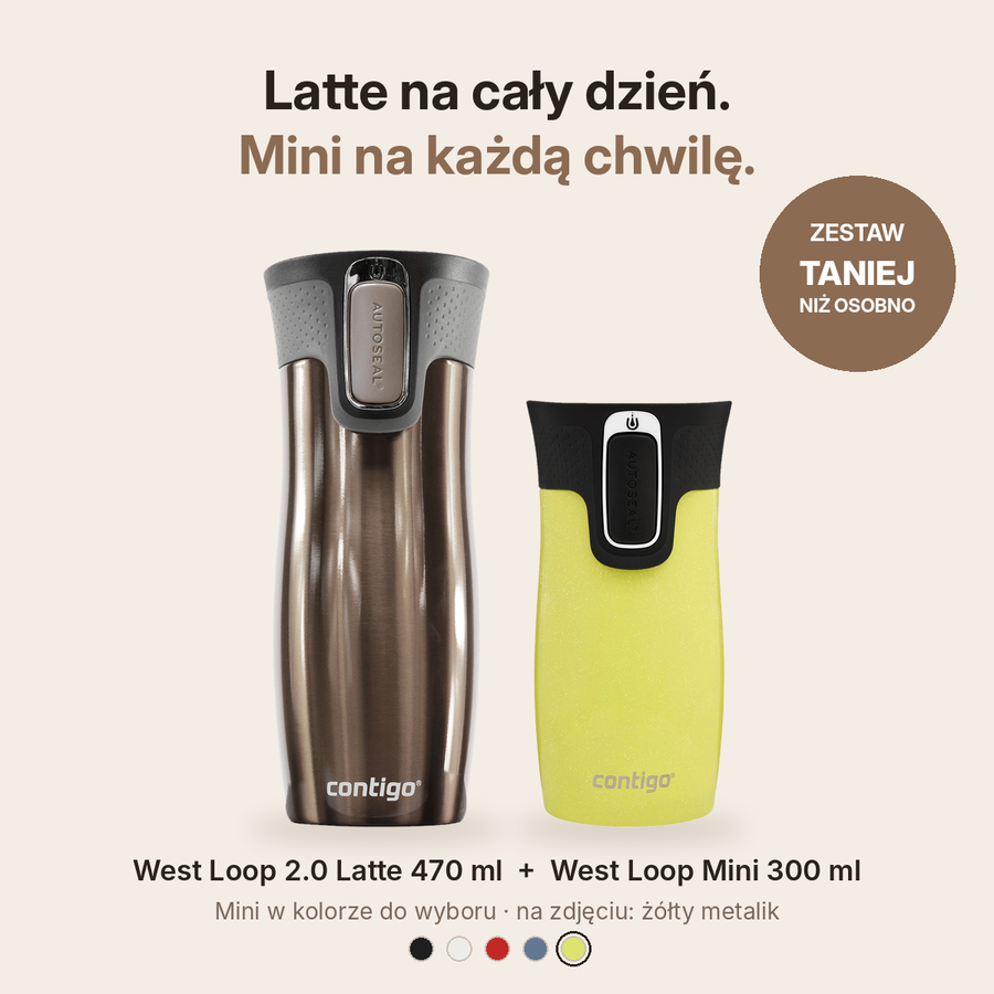 Contigo West Loop 2.0 Latte 470 ml + West Loop Mini Żółty 300 ml - Zestaw kubków termicznych