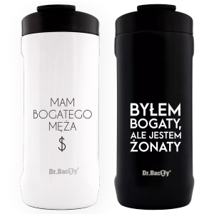 2x Dr.Bacty Notus - zestaw kubków termicznych na prezent 360ml Mąż+Żona - Biały i Czarny