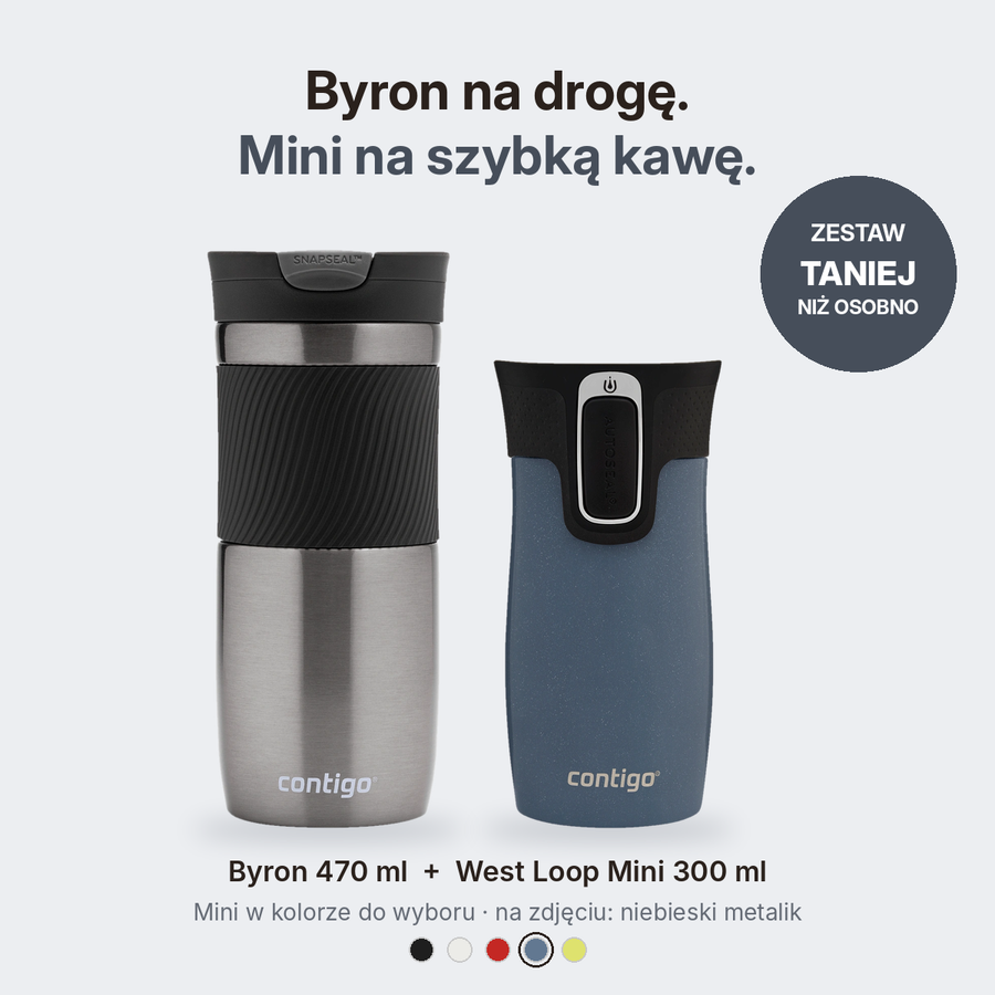 Contigo Byron 470 ml Gunmetal + West Loop Mini 300 ml niebieski metalik - Zestaw kubków termicznych