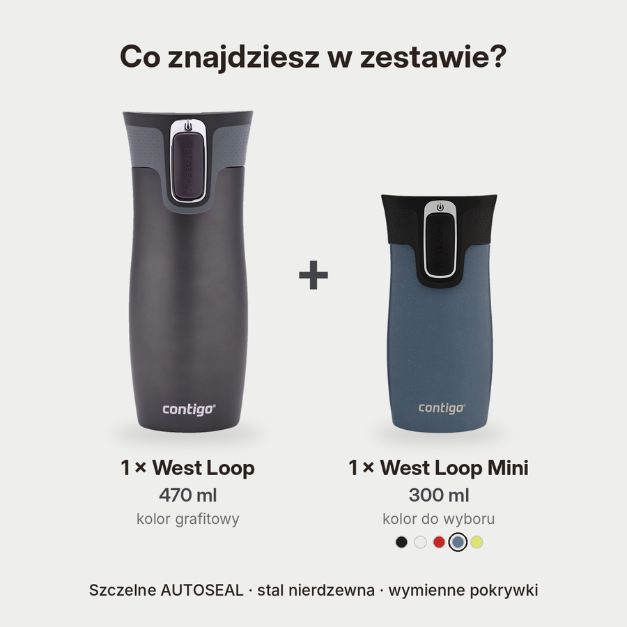 Zestaw Contigo West Loop grafitowy 470 ml + West Loop Mini 300 ml – niebieski metalik