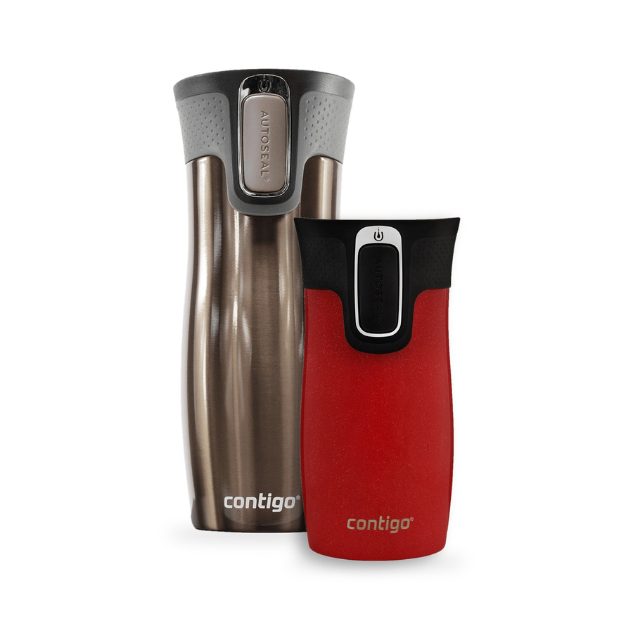 Contigo West Loop 2.0 Latte 470 ml + West Loop Mini Czerwony 300 ml - Zestaw kubków termicznych