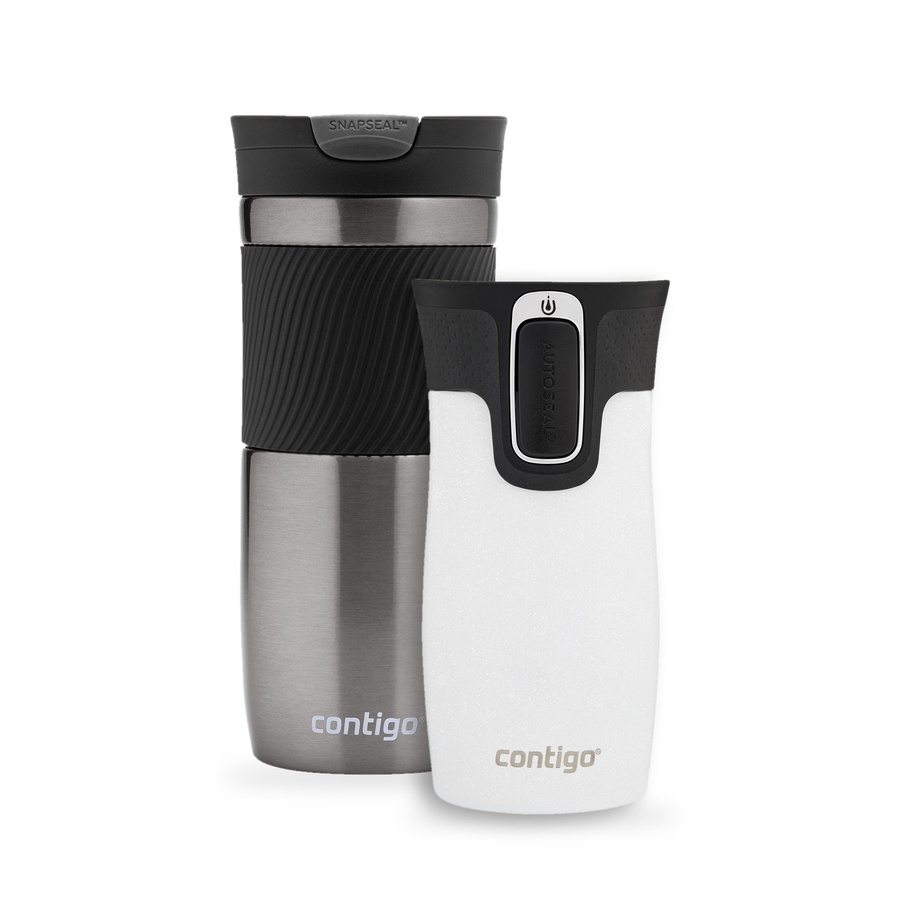 Contigo Byron 470 ml Gunmetal + West Loop Mini 300 ml biały metalik - Zestaw kubków termicznych