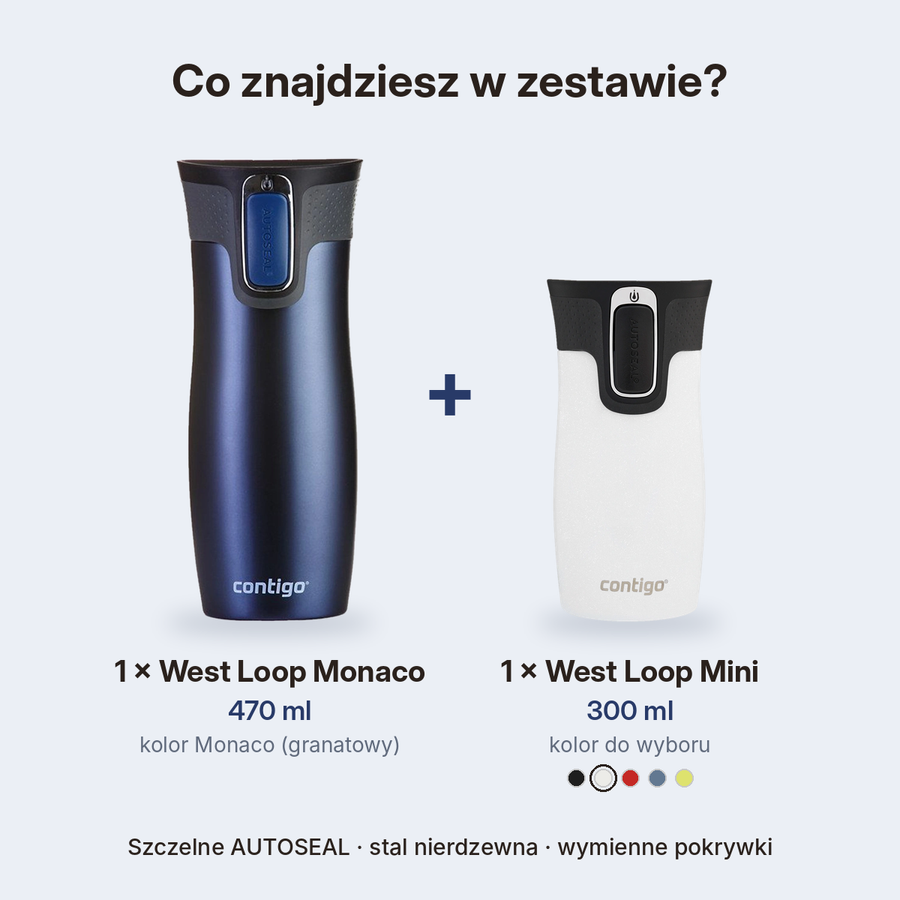 Zestaw Contigo West Loop Monaco 470 ml + West Loop Mini 300 ml – biały metalik
