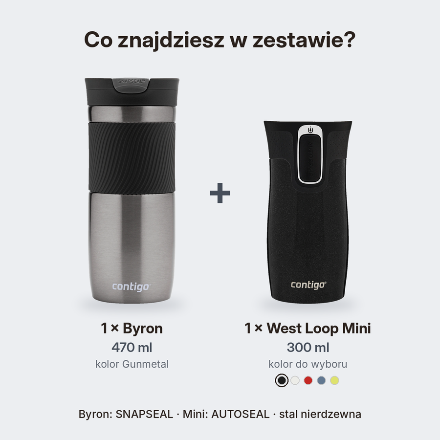 Contigo Byron 470 ml Gunmetal + West Loop Mini 300 ml czarny metalik - Zestaw kubków termicznych
