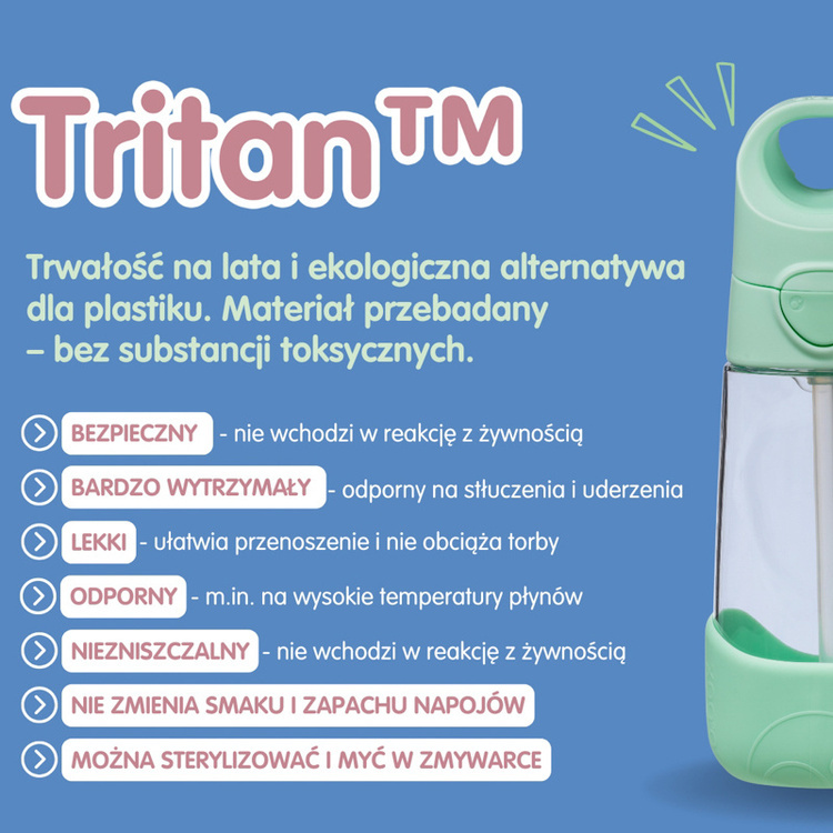 B.Box Butelka tritanowa ze słomką 450ml Spearmint