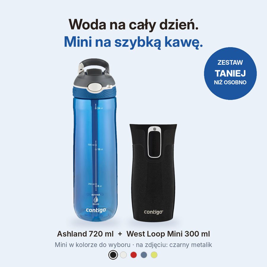 Contigo butelka Ashland 720 ml + kubek termiczny West Loop Mini 300 ml  czarny metalik - Zestaw