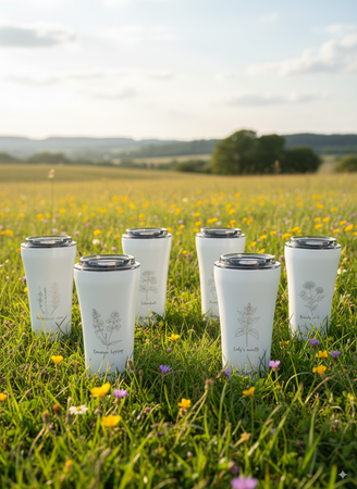 Kubek termiczny na kawę Dr.Bacty Apollo 2.0 360 ml "Hyzop lekarski" - Biały