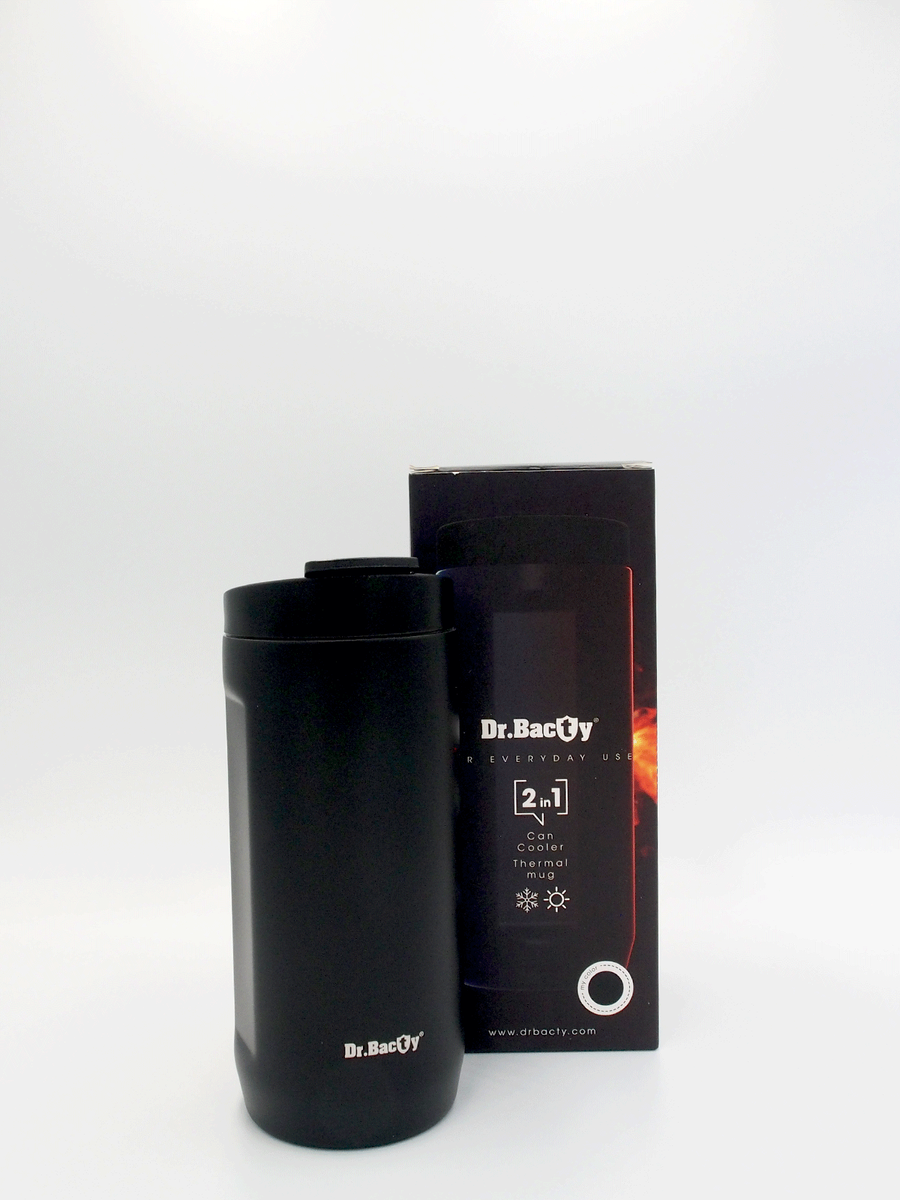 Dr.Bacty Notus - Kubek termiczny na kawę 2w1 - 360 ml - czarny