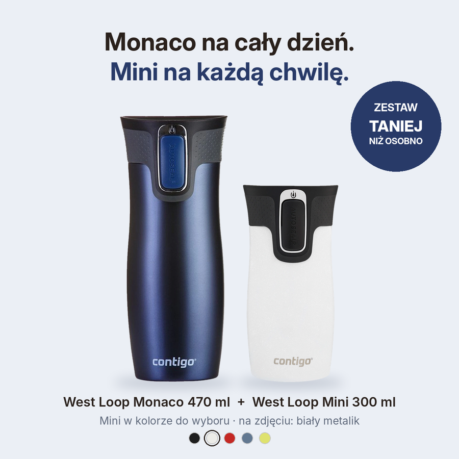 Contigo West Loop Monaco 470 ml + West Loop Mini 300 ml biały metalik - Zestaw kubków termicznych