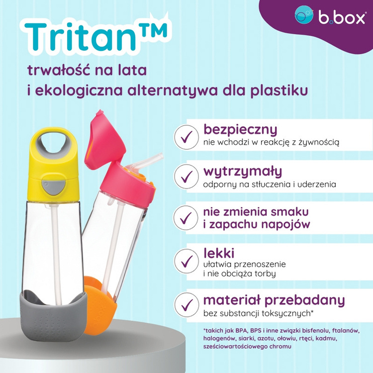 B.Box Butelka na wodę tritanowa ze słomką 600ml Lemon Sherbet b.box