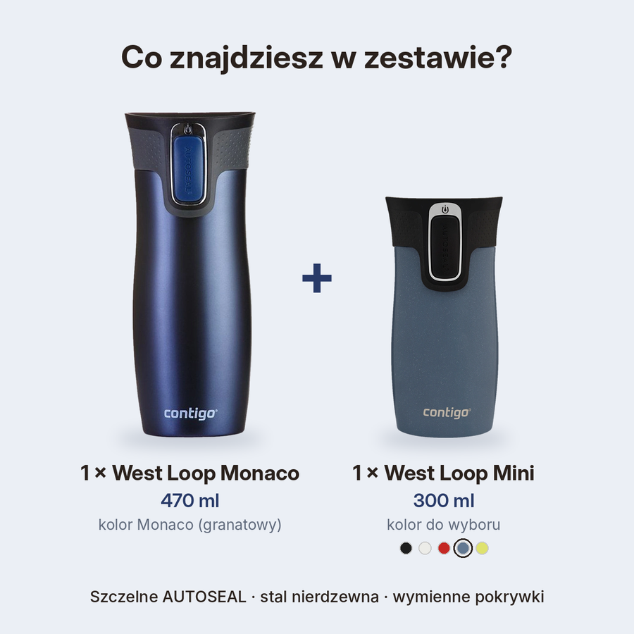 Zestaw Contigo West Loop Monaco 470 ml + West Loop Mini 300 ml – niebieski metalik