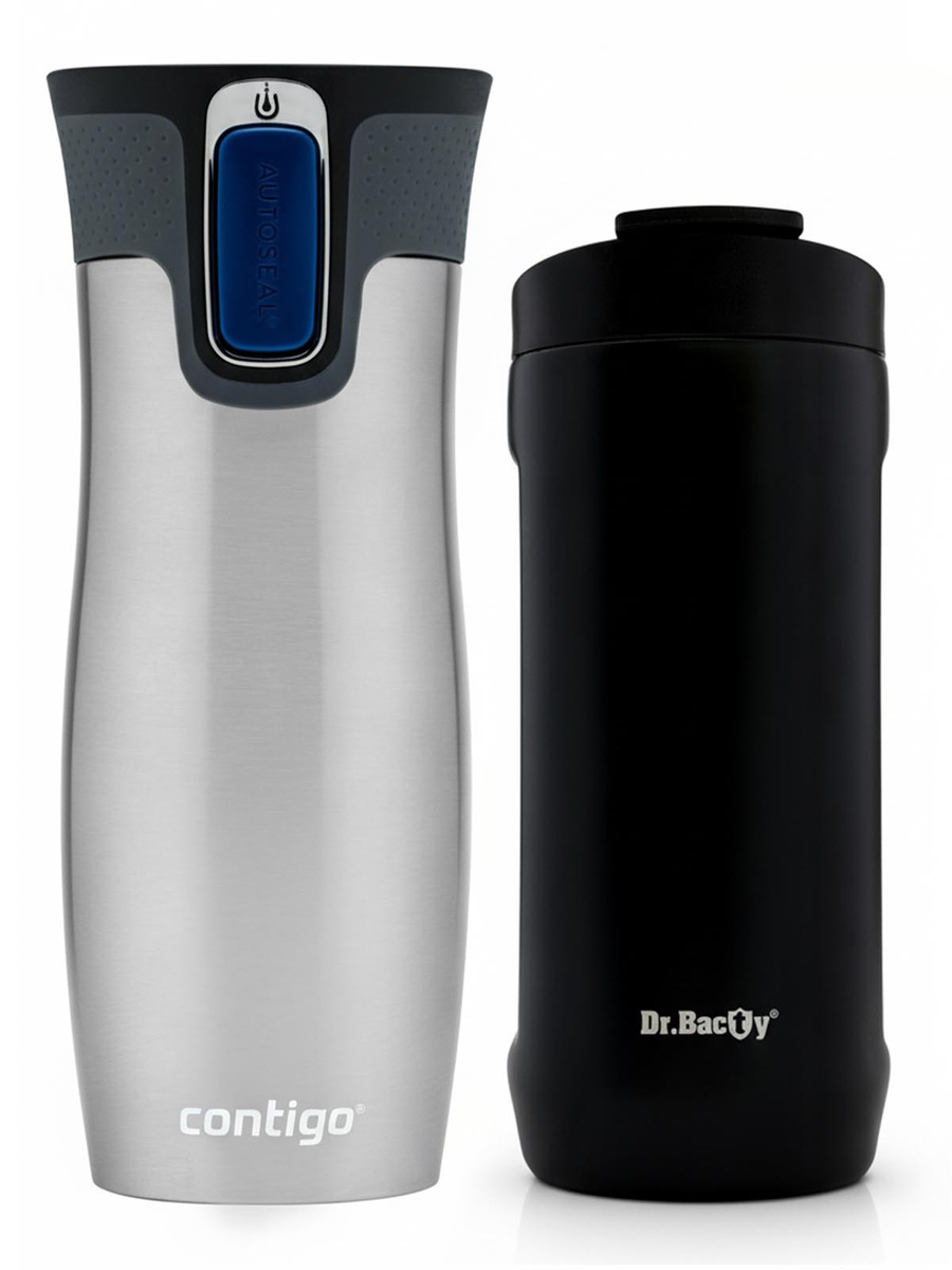 Zestaw kubków termicznych Contigo West Loop 2.0 470ml - stalowy + Dr.Bacty Notus 360 ml - czarny