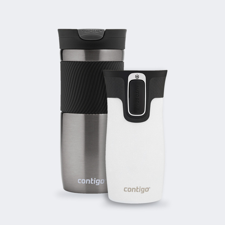 Contigo Byron 470 ml Gunmetal + West Loop Mini 300 ml biały metalik - Zestaw kubków termicznych