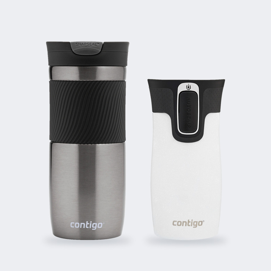 Contigo Byron 470 ml Gunmetal + West Loop Mini 300 ml biały metalik - Zestaw kubków termicznych