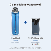 Contigo butelka Ashland 720 ml + kubek termiczny West Loop Mini 300 ml niebieski metalik - Zestaw