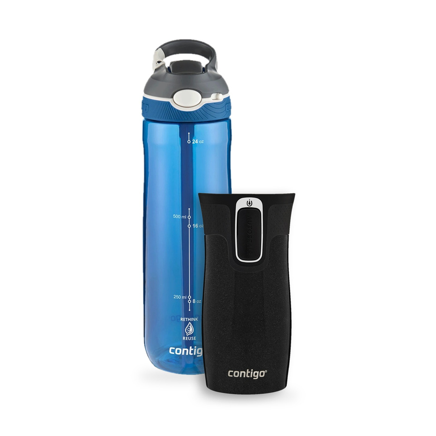 Contigo butelka Ashland 720 ml + kubek termiczny West Loop Mini 300 ml  czarny metalik - Zestaw