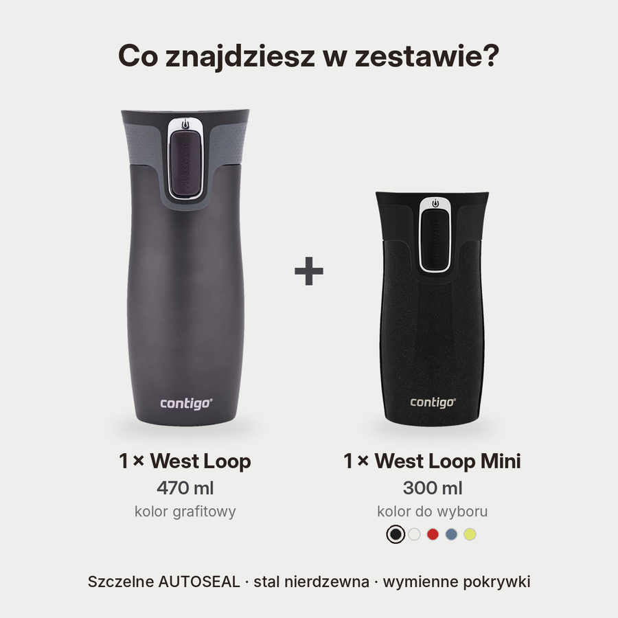 Contigo West Loop grafitowy 470 ml + West Loop Mini 300 ml czarny metalik - Zestaw kubków termicznych