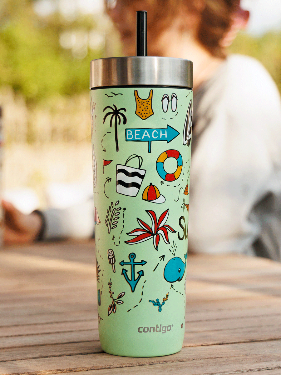 Contigo Luxe Tumbler - Kubek termiczny ze słomką - 720ml - Summer - Cucumber