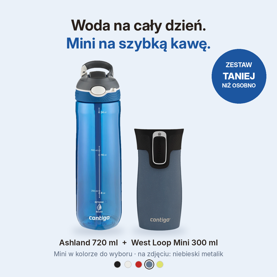 Contigo butelka Ashland 720 ml + kubek termiczny West Loop Mini 300 ml niebieski metalik - Zestaw
