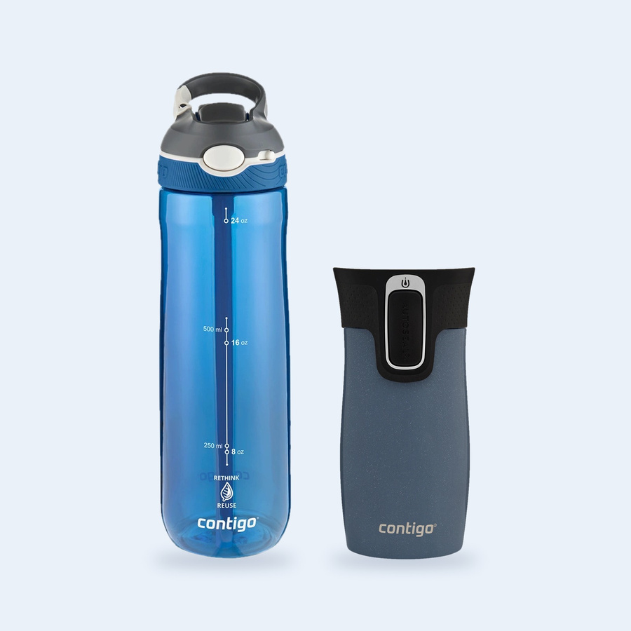 Contigo butelka Ashland 720 ml + kubek termiczny West Loop Mini 300 ml niebieski metalik - Zestaw