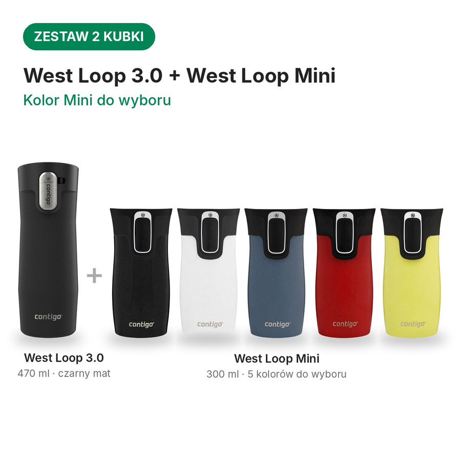 Contigo West Loop 2.0 Latte + West Loop Mini 300 ml – kolor do wyboru - Zestaw kubków termicznych