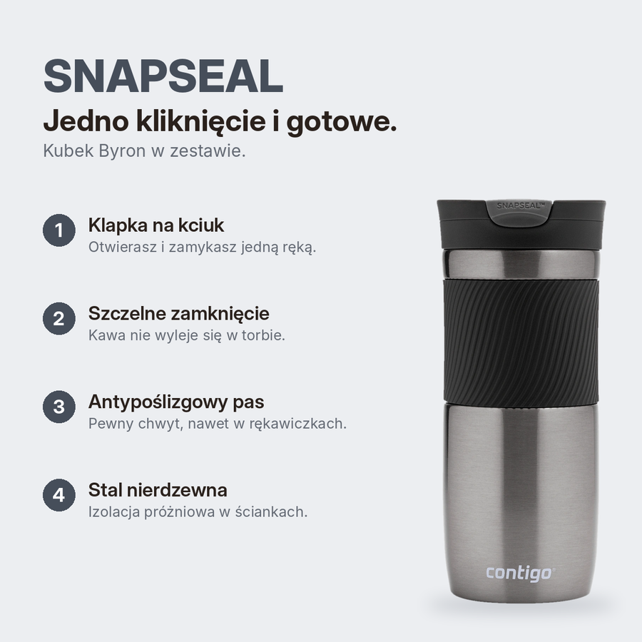 Contigo Byron 470 ml Gunmetal + West Loop Mini 300 ml czarny metalik - Zestaw kubków termicznych