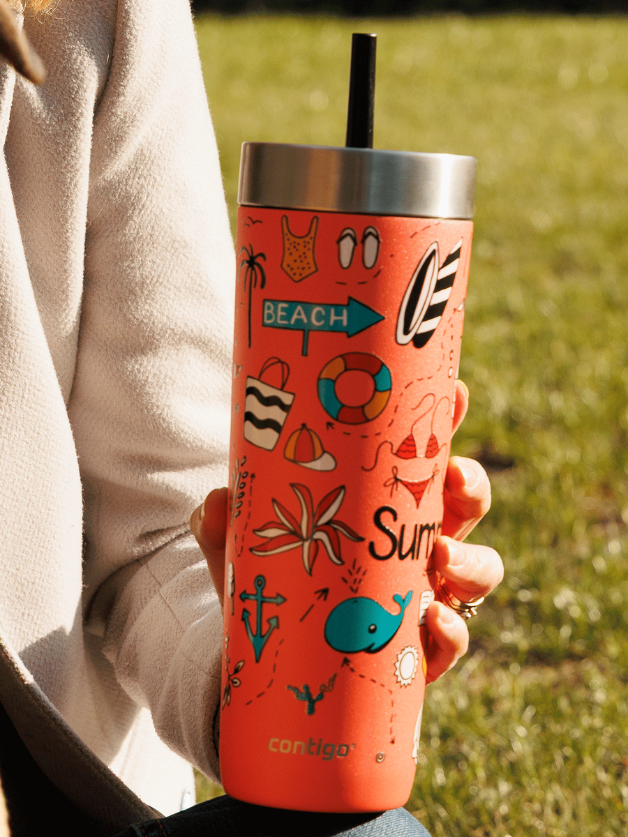 Contigo Luxe Tumbler - Kubek termiczny ze słomką - 720ml - Summer - Coral