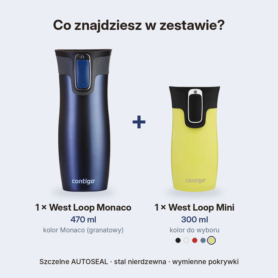 Zestaw Contigo West Loop Monaco 470 ml + West Loop Mini 300 ml – żółty metalik