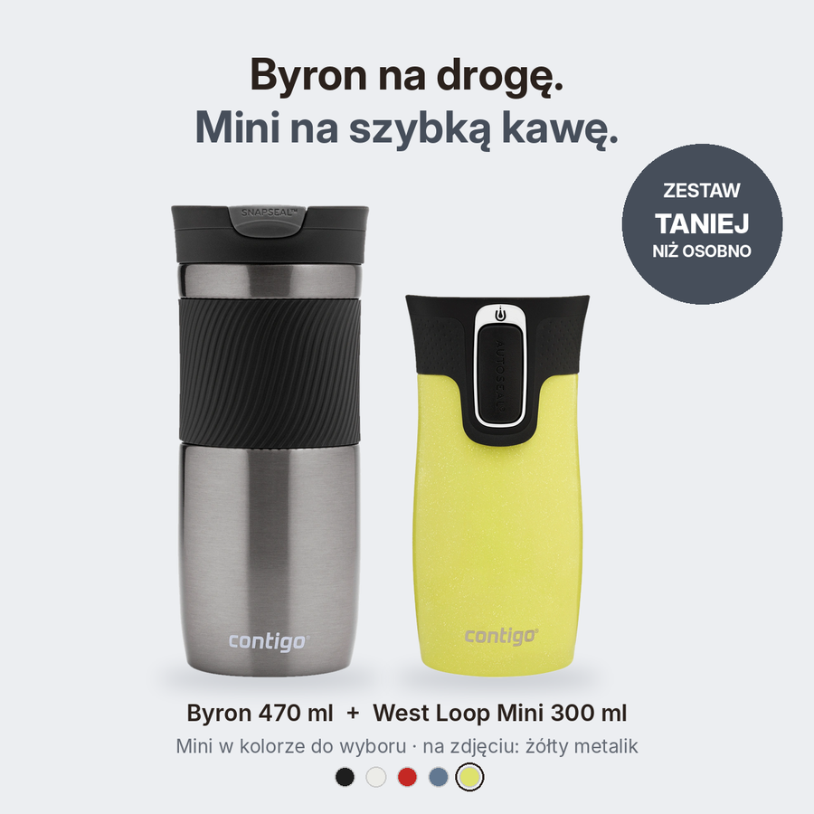 Contigo Byron 470 ml Gunmetal + West Loop Mini 300 ml żółty metalik - Zestaw kubków termicznych