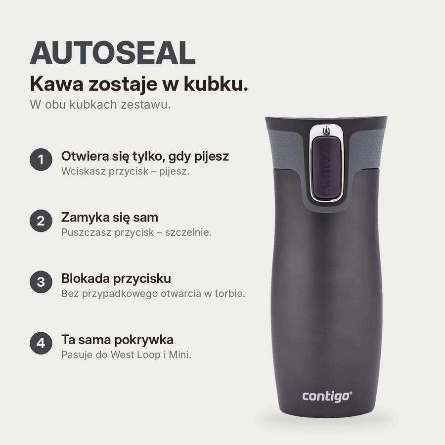 Zestaw Contigo West Loop grafitowy 470 ml + West Loop Mini 300 ml – czarny metalik