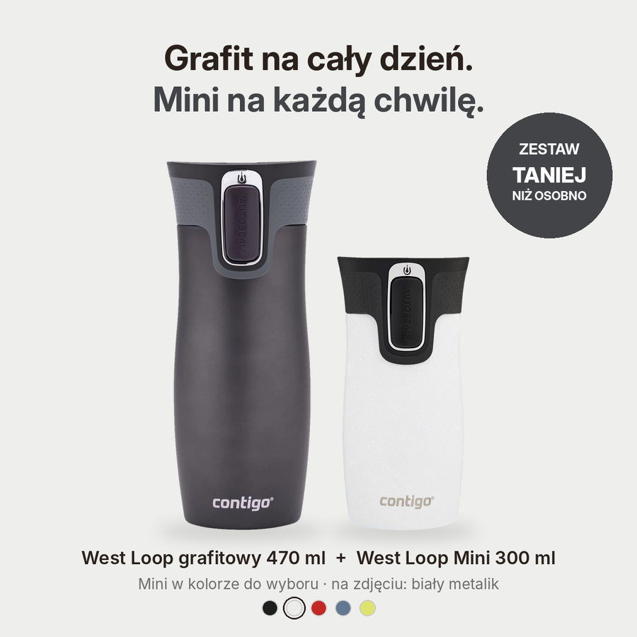 Zestaw Contigo West Loop grafitowy 470 ml + West Loop Mini 300 ml – biały metalik
