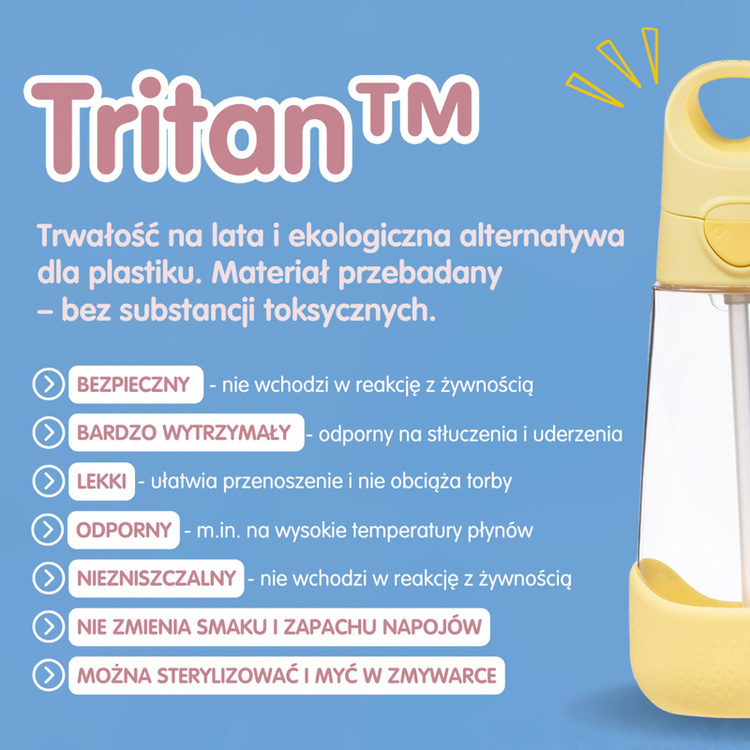 B.Box Butelka na wodę tritanowa ze słomką 600ml Lemon Twist b.box