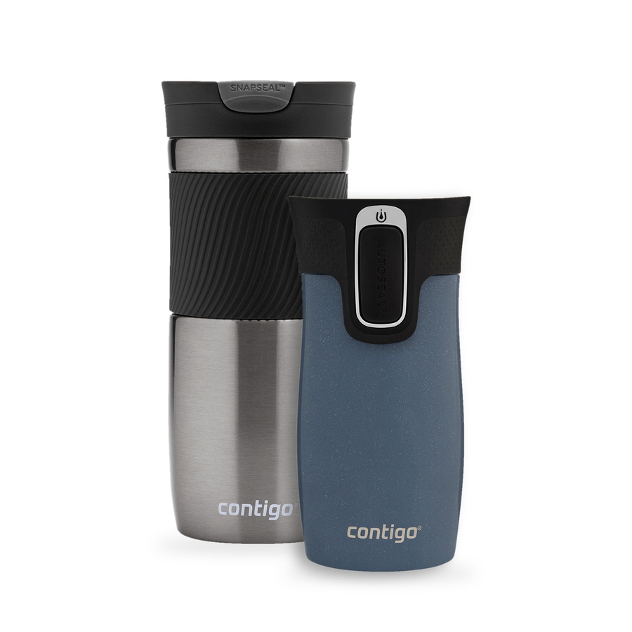 Contigo Byron 470 ml Gunmetal + West Loop Mini 300 ml niebieski metalik - Zestaw kubków termicznych