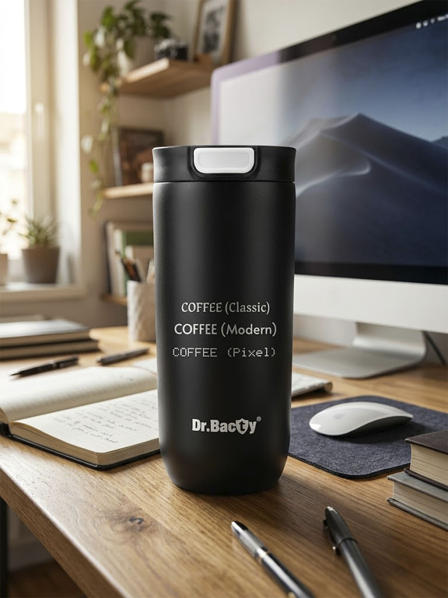 Kubek termiczny z grawerem Dr.Bacty Atlas 540 ml - czarny
