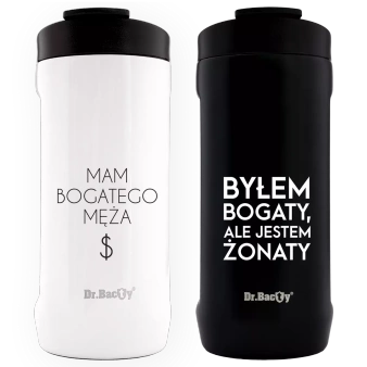 2x Dr.Bacty Notus - zestaw kubków termicznych na prezent 360ml Mąż+Żona - Biały i Czarny